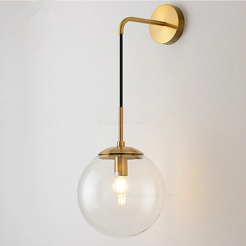 Nordic Modern Vintage Wall Lamps LED Glass Ball Mirror Beside Bedroom Light Living Room Decoration Wall Lights for Home Fixtures